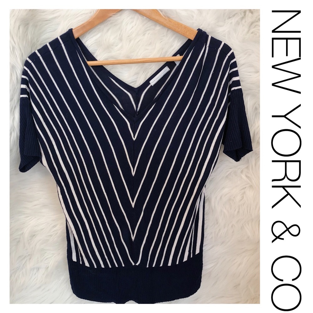 NY&C Navy Striped V Neck Sweater